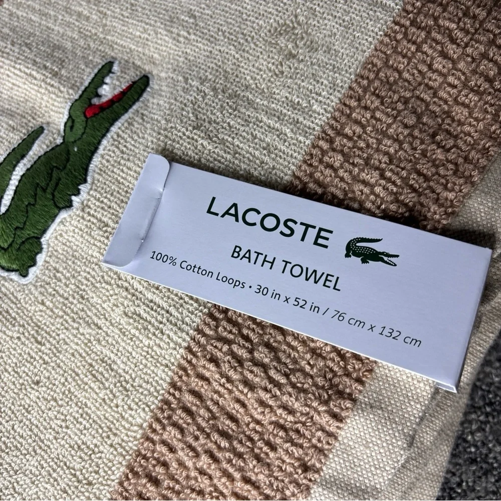 Lacoste Tan and Cream Bath Towel
